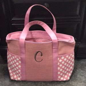 Pink tote with brown “C”